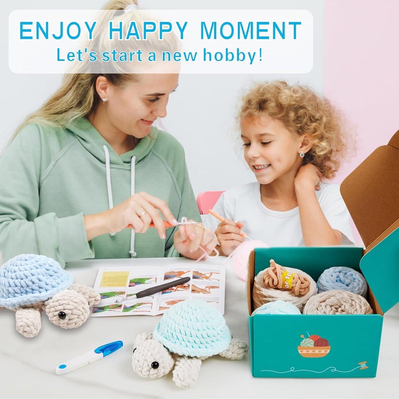 Eelexa Crochet Kit for Beginners, Amigurumi Crocheting Animal Kits, with Step-by-Step Video Tutorials for Kids Adults Beginner - 2 Pack Turtles - Image 4